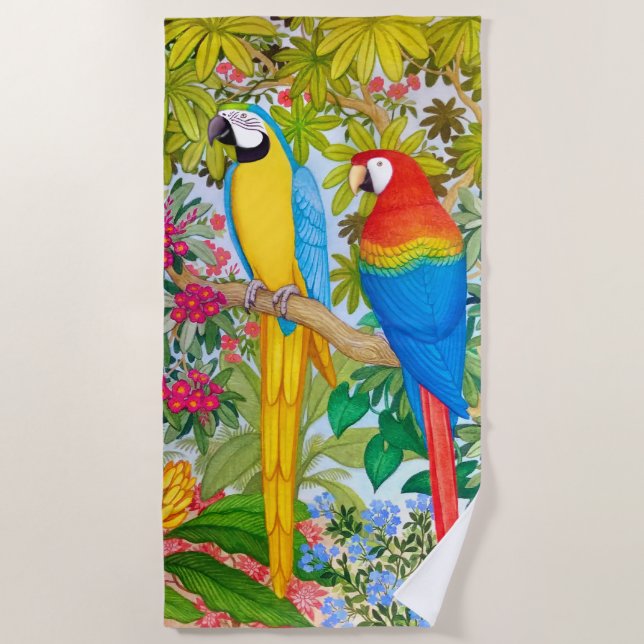 Macaw plappert tropisches Vogel-Badetuch nach Strandtuch (Vorderseite)
