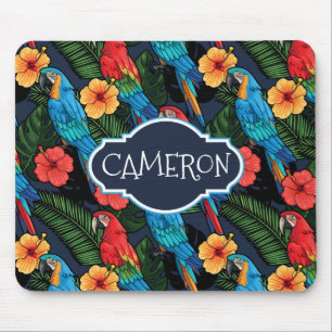 Macaw-und Hibiskus-Muster   addieren Ihren Namen Mousepad