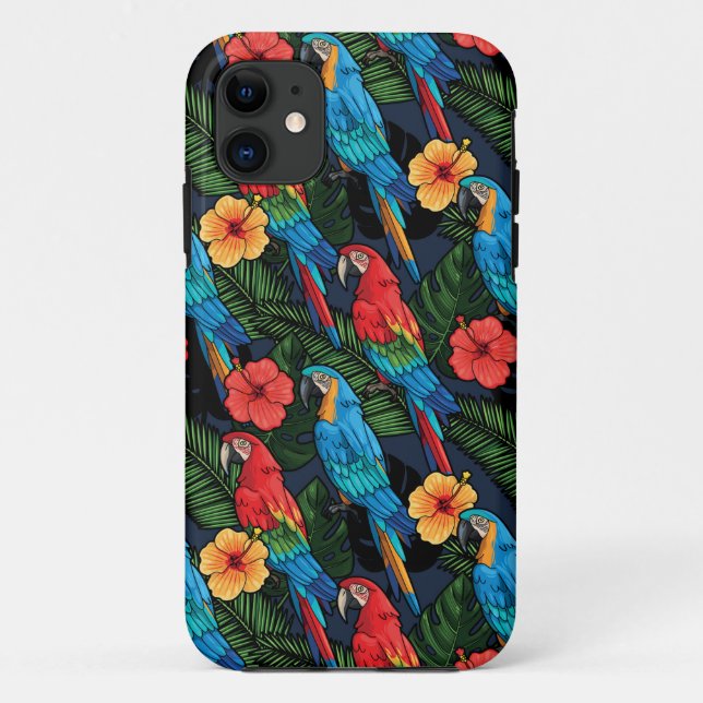 Macaw-und Hibiskus-Muster Case-Mate iPhone Hülle (Rückseite)
