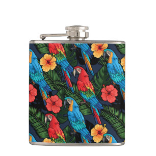 Macaw-und Hibiskus-Muster Flachmann