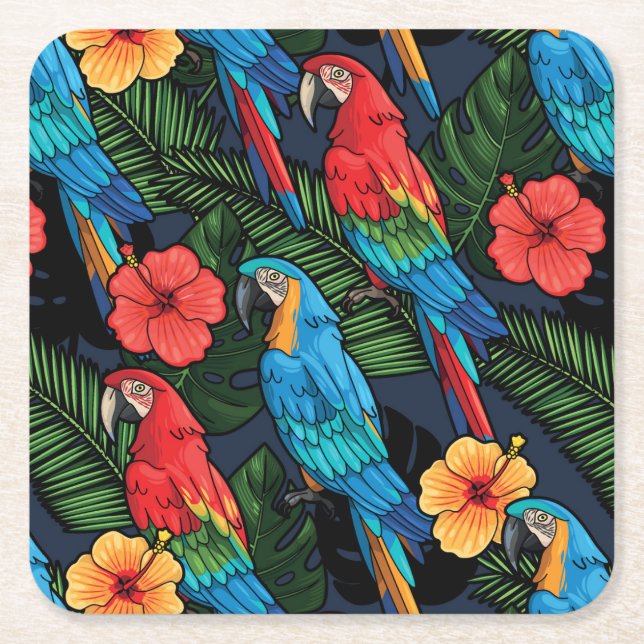 Macaw-und Hibiskus-Muster Rechteckiger Pappuntersetzer (Vorderseite)
