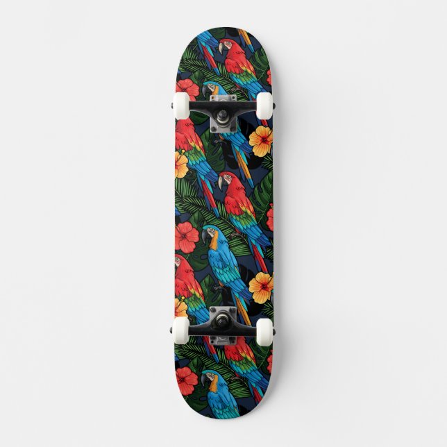Macaw-und Hibiskus-Muster Skateboard (Vorderseite)