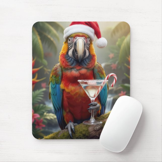 Macaw Wearing a Santa Claus Hat Mousepad (Mit Mouse)