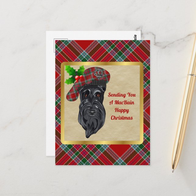 MacBain Clan Abzeichen & Tartan Weihnachtspostkart Postkarte (Vorderseite/Rückseite Beispiel)