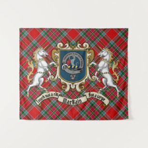 MacBain Clan Abzeichen & Unicorns mit Tartan Wandteppich