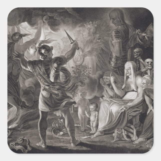 Macbeth, die drei Hexen und Hecate in Akt IV, S Quadratischer Aufkleber (Vorderseite)
