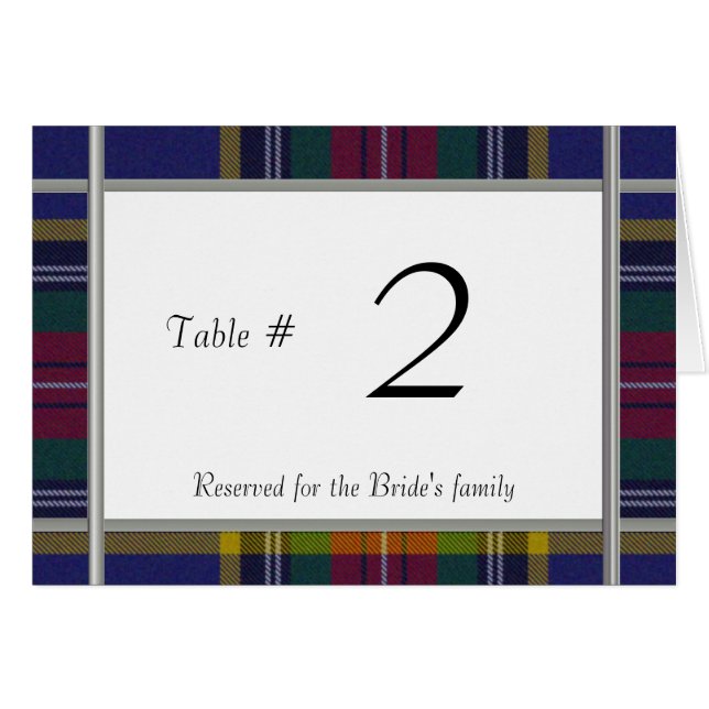 MacBeth Karierte Hochzeitsempfang-Tischnummer (Vorderseite (Horizontal))