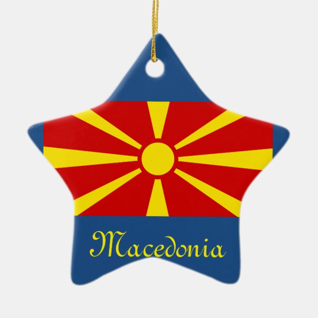 Macedonia-Wappen-Stern-Weihnachtsverzierung Keramik Ornament (Vorne)