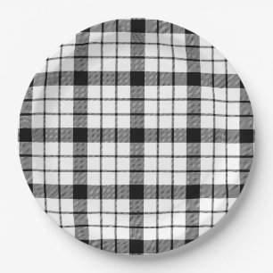 MacFarlane Tartan Schwarz-weiß kariert Pappteller