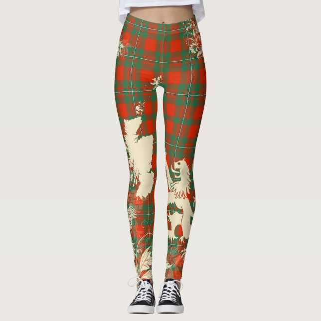 MacGregor Ancient Tartan Scotland Lion Map Art Leggings (Vorderseite)