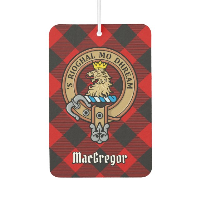 MacGregor Wappen über Rob Roy Tartan Air Freshener Autolufterfrischer (Vorderseite)