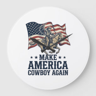 Mach Amerika wieder zum Cowboy Patriotisches Weste Große Wanduhr