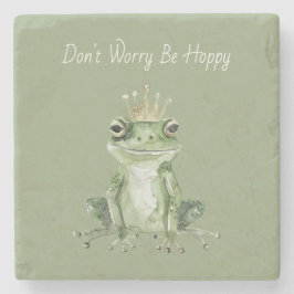 Mach dir keine Sorgen, sei hoppy grüner Frosch Steinuntersetzer
