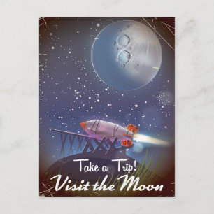Mach eine Reise! Besuche den Mond Vintage-Cartoon- Postkarte