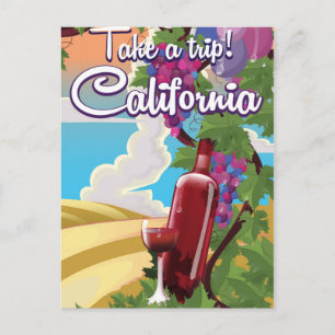 Mach eine Reise! Kalifornien Vintage-Wein-Reisepos Postkarte