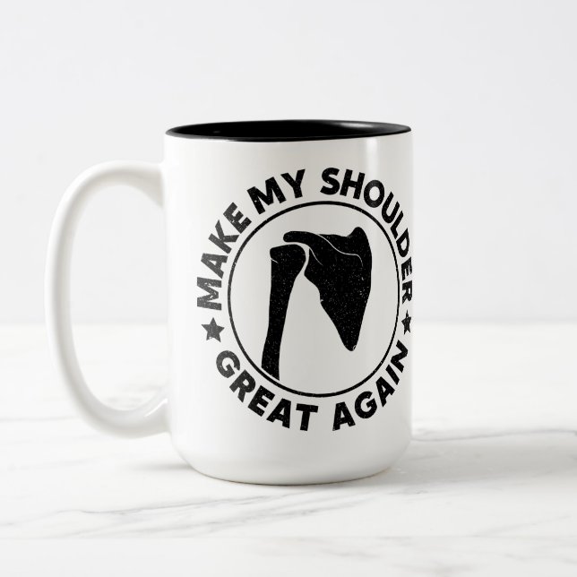 Mach meine Schulter wieder so groß wie die sonnige Zweifarbige Tasse (Links)