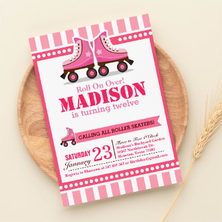 Mach weiter! Rosa Roller Skate Sport Geburtstag Einladung