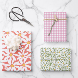 Mache meine Daisy - Koralle, Rosa, Grün Geschenkpapier Set