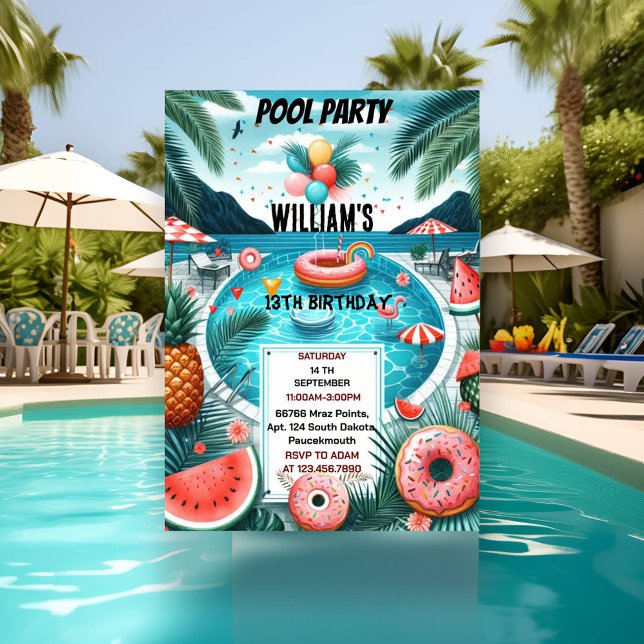 machen Junge Wasser blau Cool Pool Party 13. Gebur Einladung (Von Creator hochgeladen)