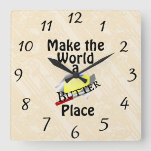 Machen Sie die Welt zu einem Butterplatz Wall Cloc Quadratische Wanduhr