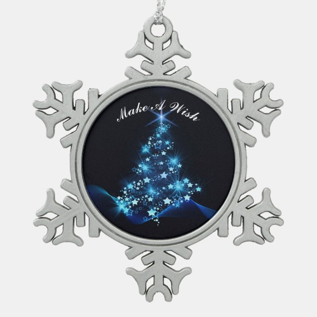 Machen Sie einen Wunsch Schneeflocken Zinn-Ornament (Vorderseite)