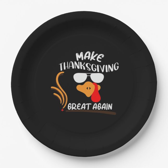 Machen Sie Erntedank wieder groß, Funny Turkey Mem Pappteller (Vorderseite)