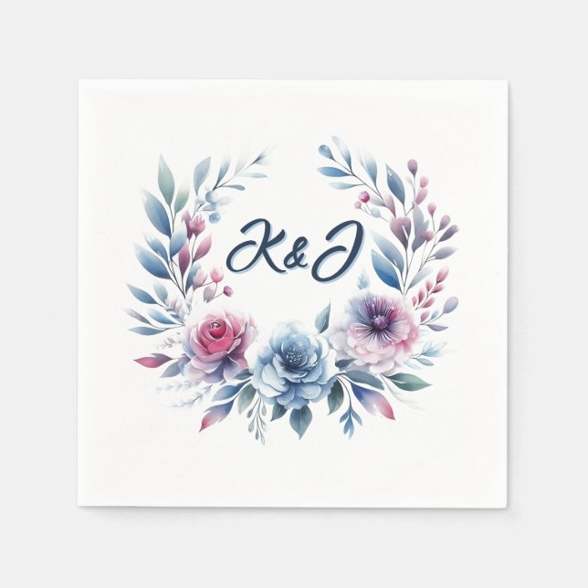 Machen Sie es rosa und blauer Blumenreath Napkins Serviette (Vorderseite)