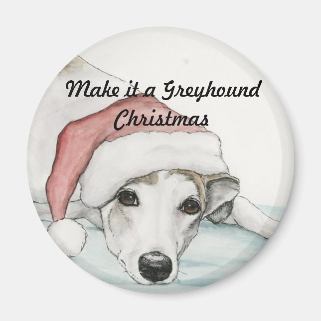 Machen Sie es zu einem Greyhound Christmas Dog Art Magnet (Vorne)