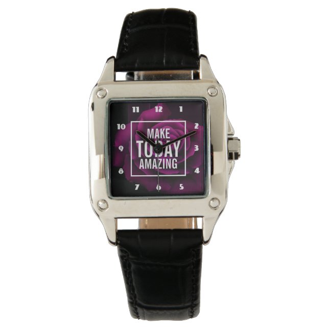 Machen Sie heute Phantastische Lila Rose Inspirati Armbanduhr (Vorderseite)