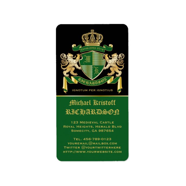 Machen Sie Ihr eigenes Coat von Arms Green Gold Li Adressaufkleber (Vorne)