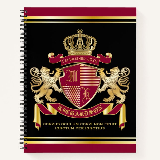Machen Sie Ihr eigenes Coat von Arms Red Gold Löwe Notizbuch (Vorderseite)