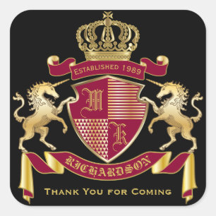 Machen Sie Ihr eigenes Coat von Arms Red Gold Unic Quadratischer Aufkleber