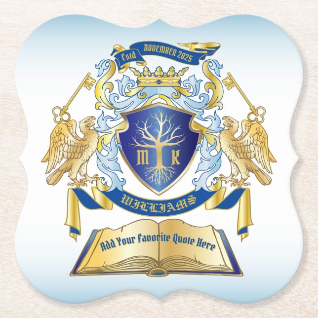 Machen Sie Ihr eigenes Emblem Baumbuch Key Crown G Untersetzer (Vorderseite)