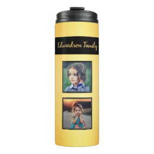 Machen Sie Ihr eigenes Foto-Collage-Monogramm-Gold Thermosbecher
