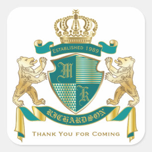 Machen Sie Ihr eigenes Wappen Aquamarinen Goldbäre Quadratischer Aufkleber