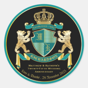 Machen Sie Ihr eigenes Wappen Aquamarinen Goldbäre Runder Aufkleber