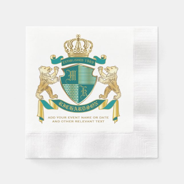 Machen Sie Ihr eigenes Wappen Aquamarinen Goldbäre Serviette (Vorderseite)