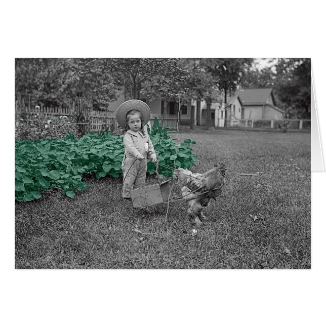 Machen Sie Ihre 1880 Garden Girl and Rooster Card  (Vorderseite (Horizontal))