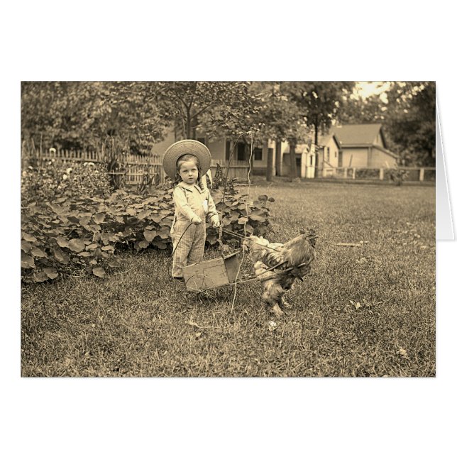 Machen Sie Ihre 1880 Garden Girl and Rooster Card  (Vorderseite (Horizontal))