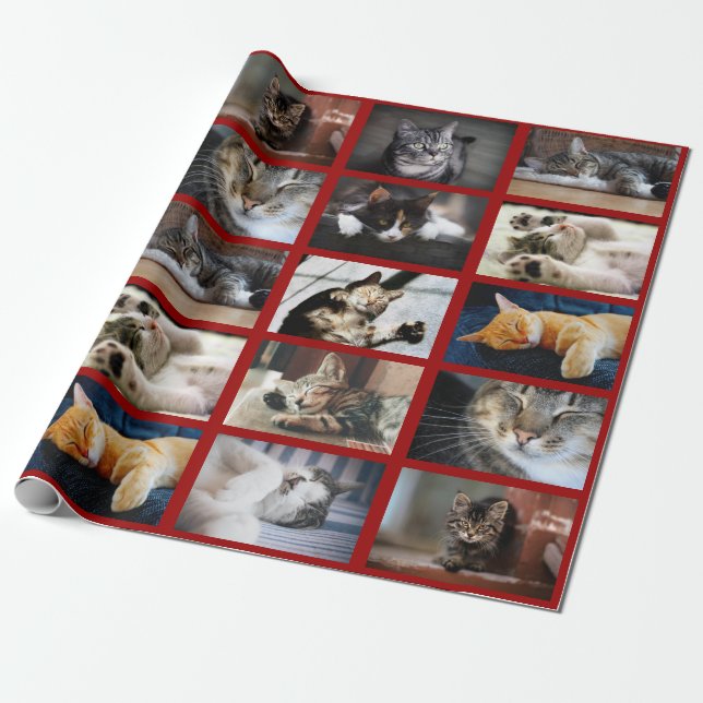 Machen Sie Ihre eigene 10-Foto Collage auf Dunkelr Geschenkpapier (Ungerollt)