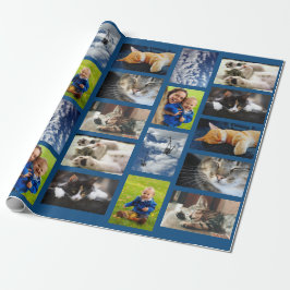 Machen Sie Ihre eigene 9-Foto Collage auf blau Geschenkpapier