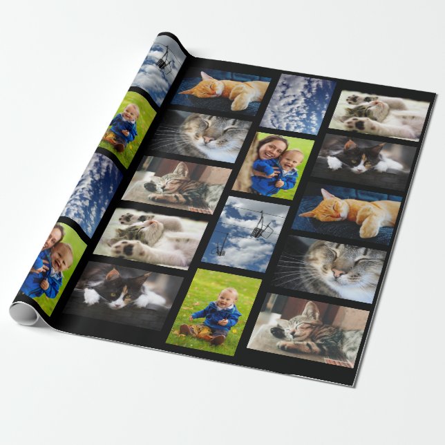 Machen Sie Ihre eigene 9 FotoCollage auf schwarz Geschenkpapier (Ungerollt)