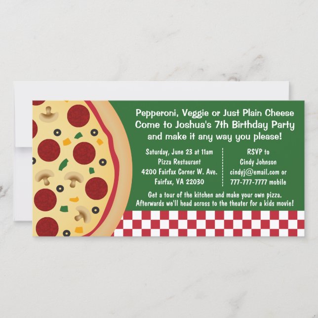 Machen Sie Ihre eigene Pizza Geburtstagsparty (Vorderseite)