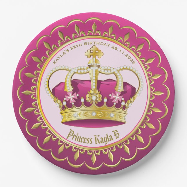 Machen Sie Ihre eigenen eleganten Goldenen Rosa Pe Pappteller (Vorderseite)