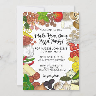 Machen Sie Ihre eigenen Pizza Party Pizzeria Toppi Einladung