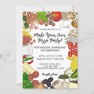 Machen Sie Ihre eigenen Pizza Party Pizzeria Toppi Einladung