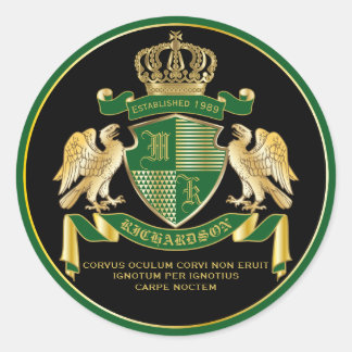 Machen Sie Ihren eigenen Coat des Arms Green Gold  Runder Aufkleber