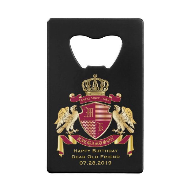 Machen Sie Ihren eigenen Coat des Arms Red Gold Ad Geldbeutel Flaschenöffner (Vorderseite)