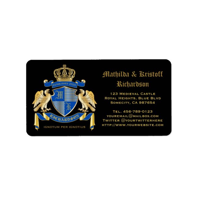 Machen Sie Ihren eigenen Coat von Arms Blue Gold A Adressaufkleber (Vorne)