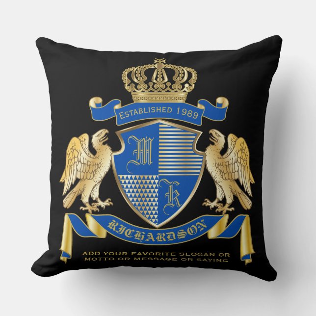 Machen Sie Ihren eigenen Coat von Arms Blue Gold A Kissen (Vorderseite)